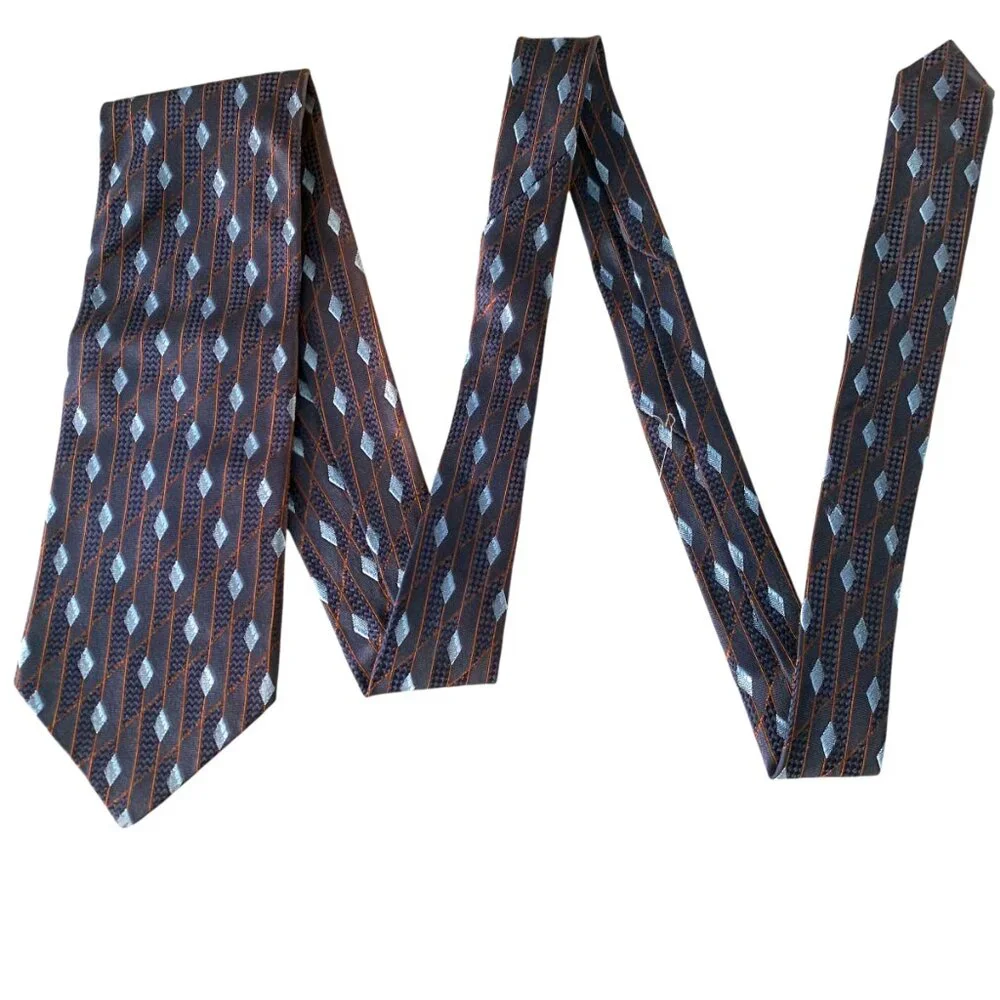 ERMENEGILDO ZEGNA Navy‎ Silk Embroidered Slate Blue Diamond Neck Tie
